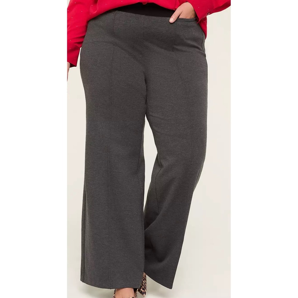 Lane Bryant Ponte Wide Leg Pants 22P Charcoal Gray High Rise Petite Plus Size